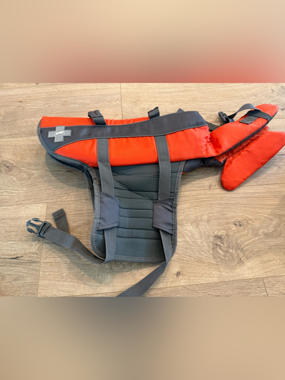 Red and Gray Dog Life Jacket Harness with Reflective Cross